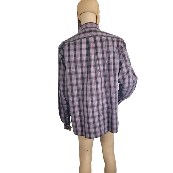 Rowm Men's Shirt Size LT Tall Gray Red Long Sleeve Button Up Plaid Cotton  33 - Picture 4 of 6